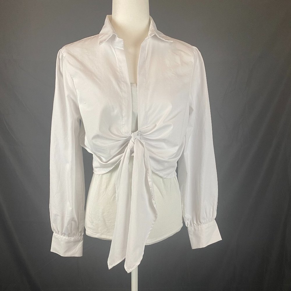 TRUTH NYC Long Sleeve White Tie Front Blouse, Size L.